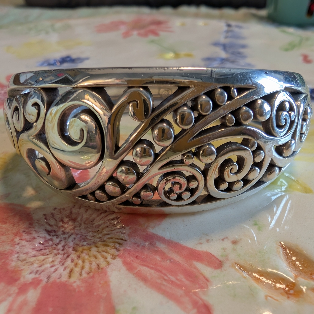 *rare* Brighton Silver Contempo style heavy hinged bangle Bracelet